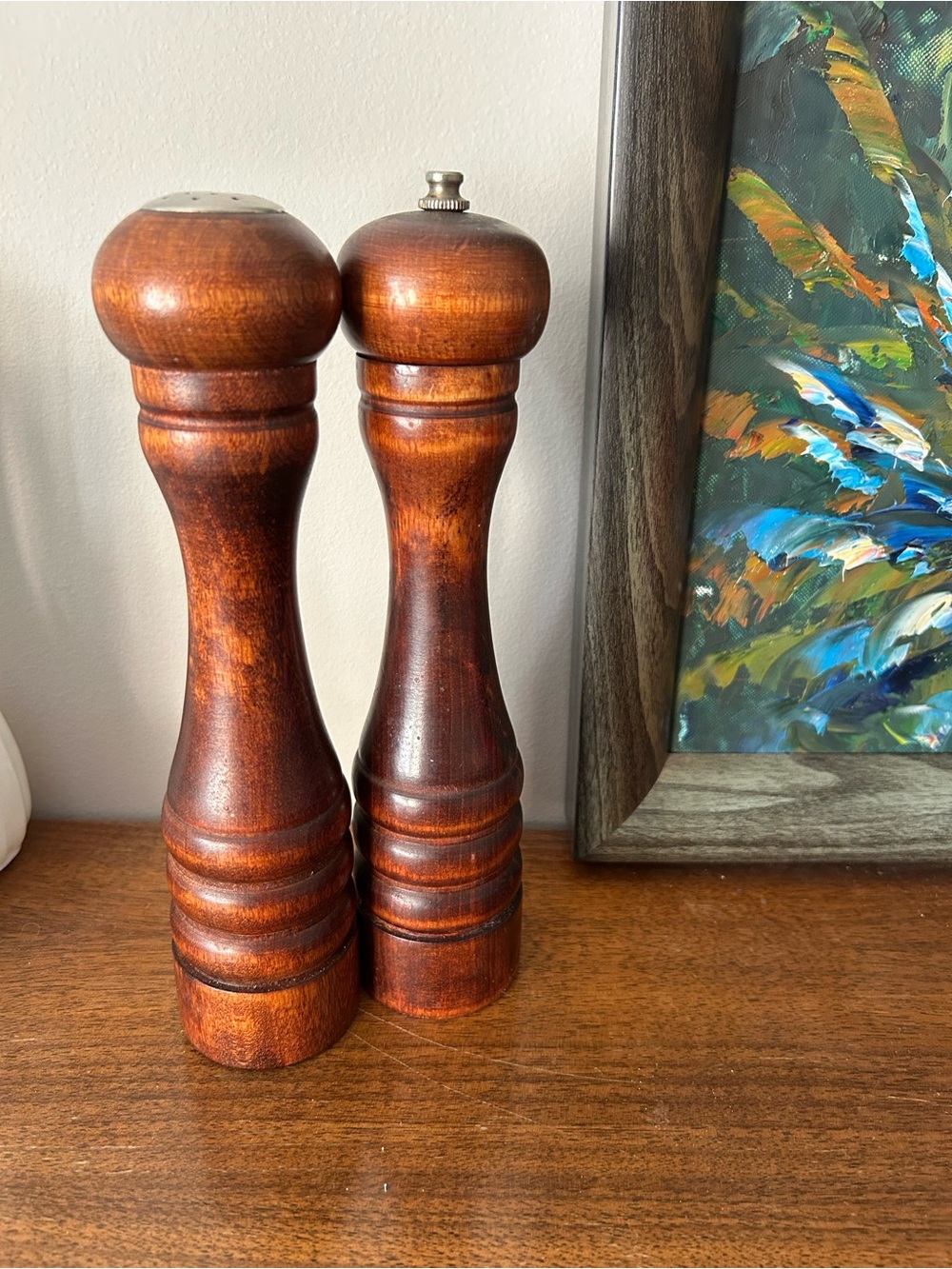Vtg Baribocraft Canada 9.5” Wood Salt Shaker Pepper Mill Set MCM